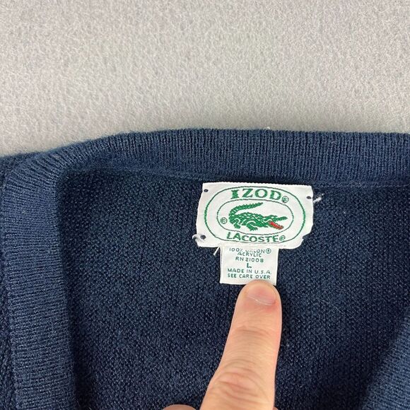 Vintage Izod Lacoste Sweater Mens Large Blue V-Neck Pullover Acrylic Stretch 90s - Picture 3 of 7